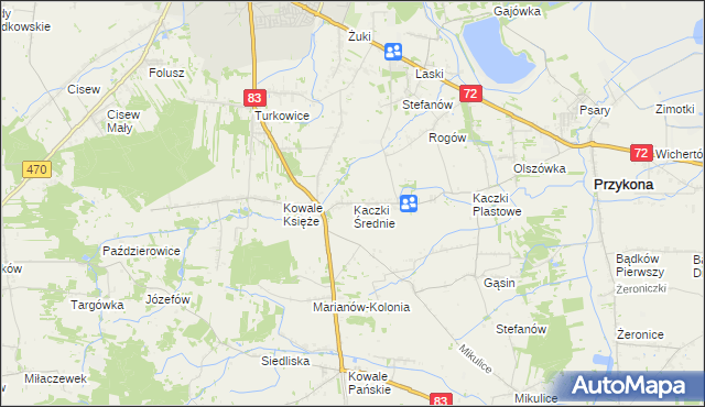 mapa Kaczki Średnie, Kaczki Średnie na mapie Targeo