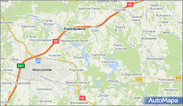 mapa Kamionka gmina Radziejowice, Kamionka gmina Radziejowice na mapie Targeo