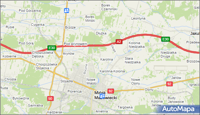 mapa Karolina gmina Mińsk Mazowiecki, Karolina gmina Mińsk Mazowiecki na mapie Targeo