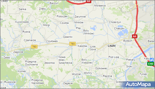 mapa Kaszów gmina Liszki, Kaszów gmina Liszki na mapie Targeo