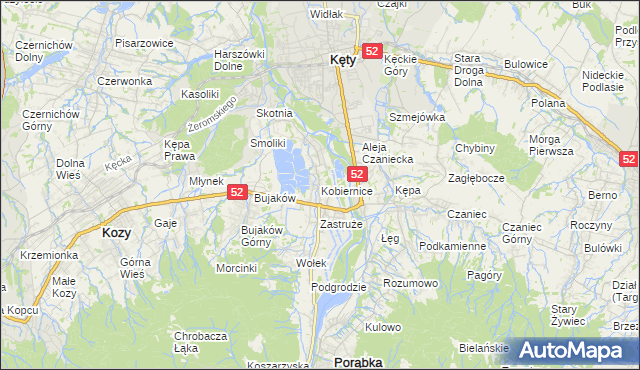 mapa Kobiernice, Kobiernice na mapie Targeo