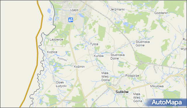 mapa Kunów gmina Zgorzelec, Kunów gmina Zgorzelec na mapie Targeo