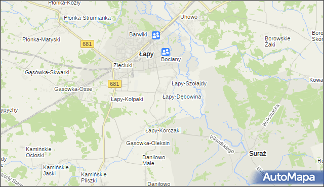 mapa Łapy-Dębowina, Łapy-Dębowina na mapie Targeo