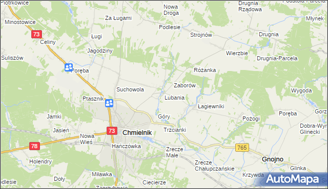 mapa Lubania gmina Chmielnik, Lubania gmina Chmielnik na mapie Targeo