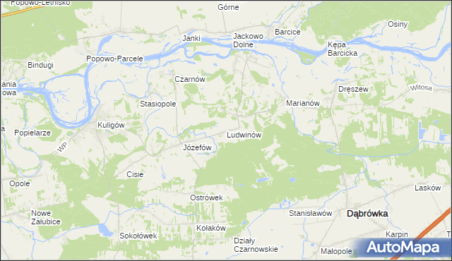 mapa Ludwinów gmina Dąbrówka, Ludwinów gmina Dąbrówka na mapie Targeo