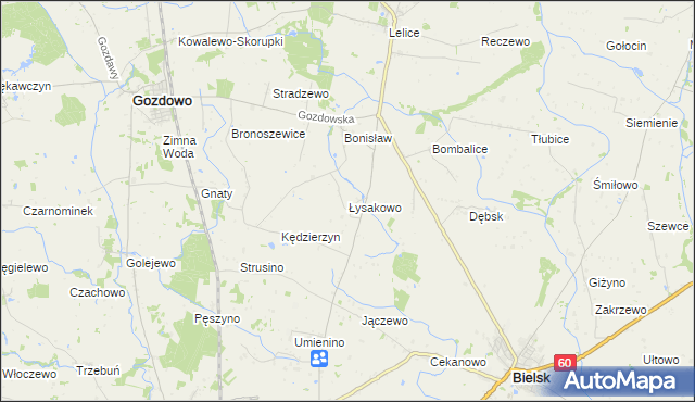 mapa Łysakowo gmina Gozdowo, Łysakowo gmina Gozdowo na mapie Targeo