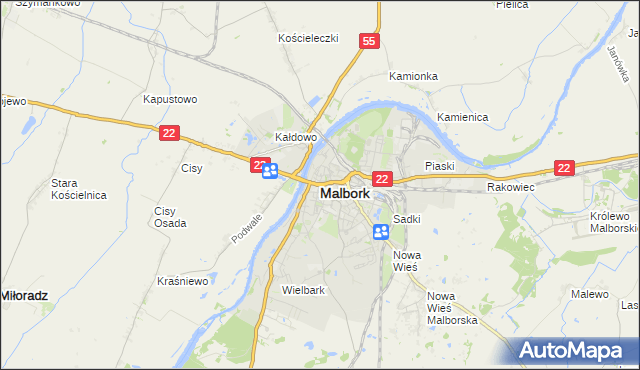 mapa Malborka, Malbork na mapie Targeo