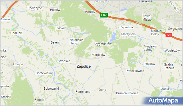 mapa Marcelów gmina Zapolice, Marcelów gmina Zapolice na mapie Targeo