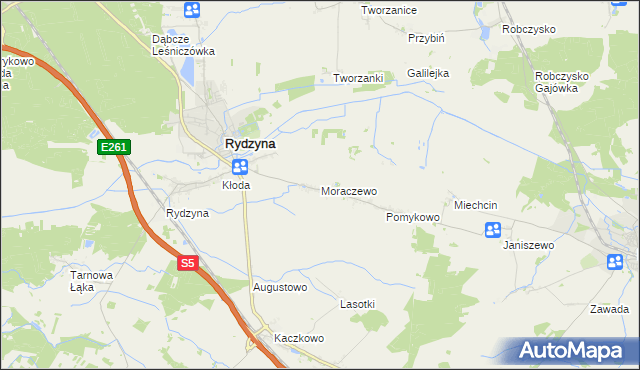 mapa Moraczewo gmina Rydzyna, Moraczewo gmina Rydzyna na mapie Targeo