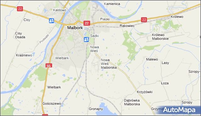 mapa Nowa Wieś Malborska, Nowa Wieś Malborska na mapie Targeo
