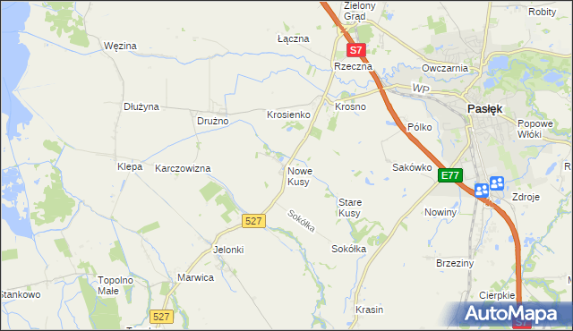 mapa Nowe Kusy, Nowe Kusy na mapie Targeo