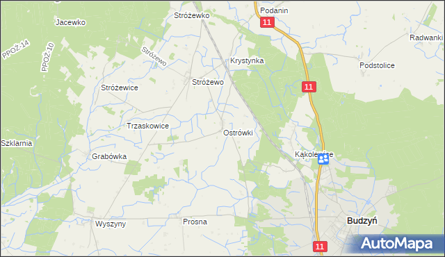 mapa Ostrówki gmina Budzyń, Ostrówki gmina Budzyń na mapie Targeo