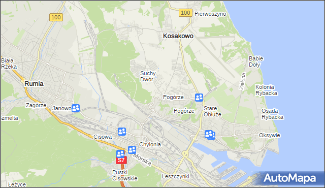 mapa Pogórze gmina Kosakowo, Pogórze gmina Kosakowo na mapie Targeo