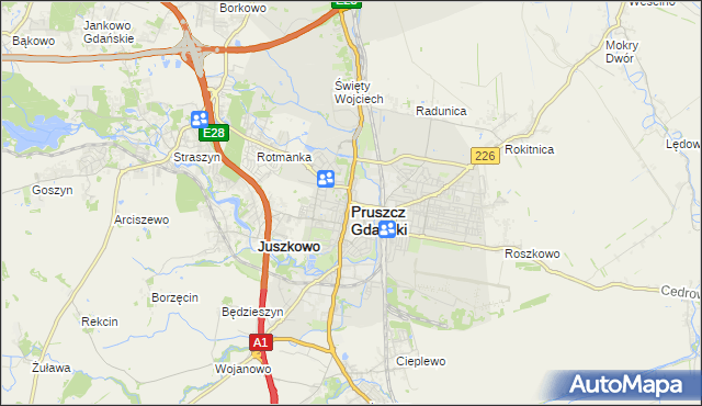 mapa Pruszcz Gdański, Pruszcz Gdański na mapie Targeo