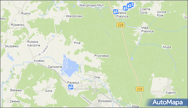 mapa Pryśniewo, Pryśniewo na mapie Targeo