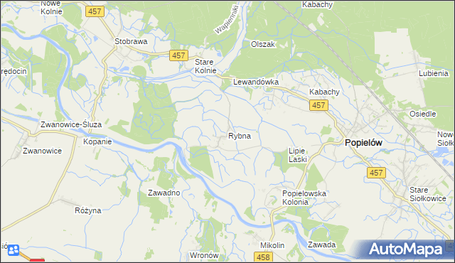 mapa Rybna gmina Popielów, Rybna gmina Popielów na mapie Targeo