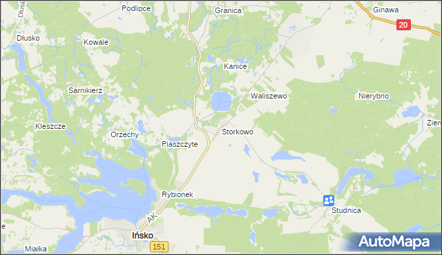 mapa Storkowo gmina Ińsko, Storkowo gmina Ińsko na mapie Targeo