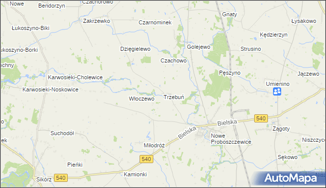 mapa Trzebuń gmina Stara Biała, Trzebuń gmina Stara Biała na mapie Targeo
