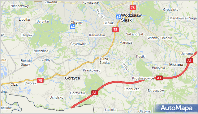 mapa Turza Śląska, Turza Śląska na mapie Targeo