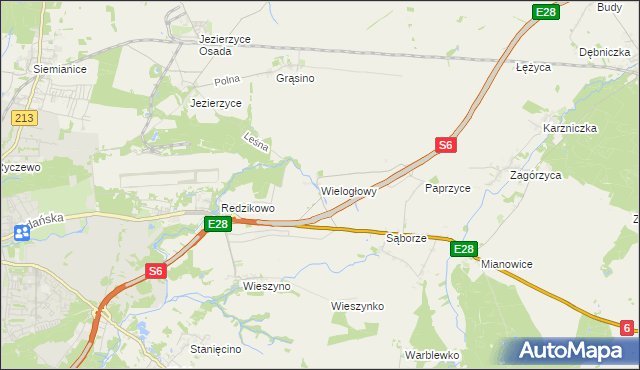 mapa Wielogłowy gmina Damnica, Wielogłowy gmina Damnica na mapie Targeo