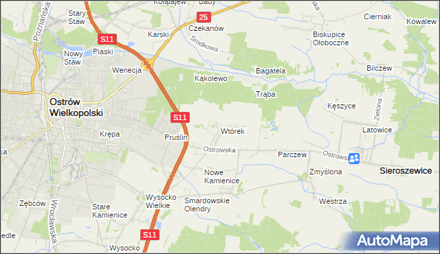 mapa Wtórek gmina Ostrów Wielkopolski, Wtórek gmina Ostrów Wielkopolski na mapie Targeo