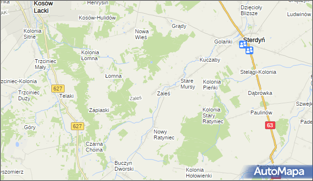 mapa Zaleś gmina Sterdyń, Zaleś gmina Sterdyń na mapie Targeo
