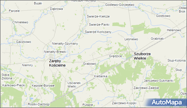 mapa Świerże-Kolonia gmina Zaręby Kościelne, Świerże-Kolonia gmina Zaręby Kościelne na mapie Targeo