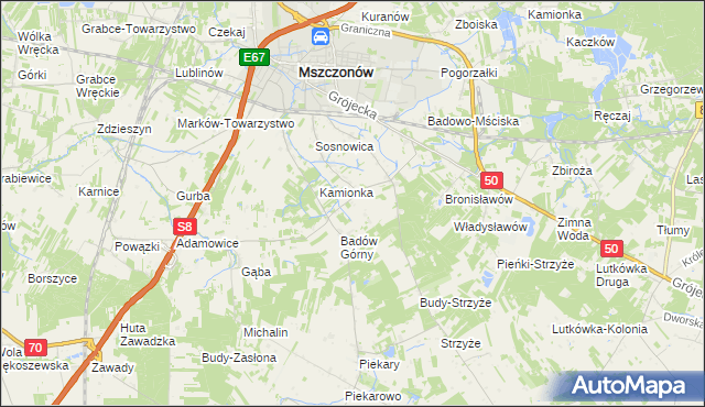 mapa Adamówek gmina Mszczonów, Adamówek gmina Mszczonów na mapie Targeo