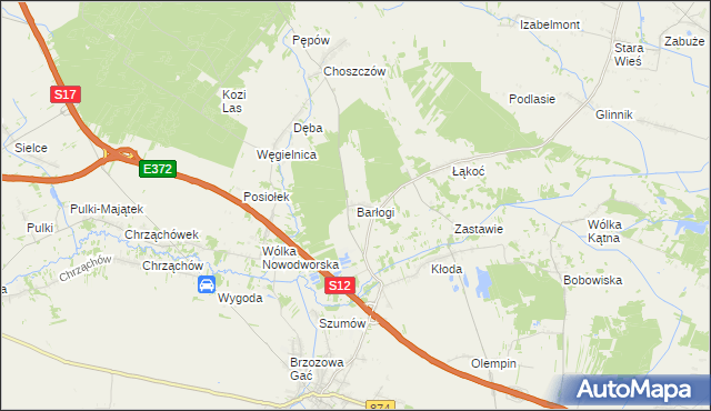 mapa Barłogi gmina Kurów, Barłogi gmina Kurów na mapie Targeo