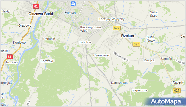 mapa Czarnowiec gmina Rzekuń, Czarnowiec gmina Rzekuń na mapie Targeo