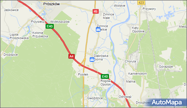 mapa Dąbrówka Górna gmina Krapkowice, Dąbrówka Górna gmina Krapkowice na mapie Targeo