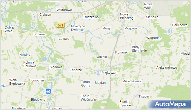 mapa Dębinki gmina Nasielsk, Dębinki gmina Nasielsk na mapie Targeo