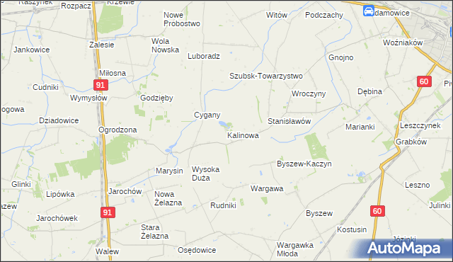 mapa Kalinowa gmina Kutno, Kalinowa gmina Kutno na mapie Targeo