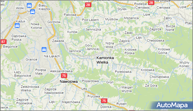 mapa Kamionka Wielka, Kamionka Wielka na mapie Targeo