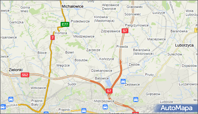 mapa Kończyce gmina Michałowice, Kończyce gmina Michałowice na mapie Targeo