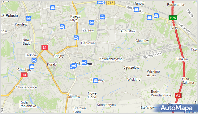 mapa Kowalszczyzna gmina Łódź, Kowalszczyzna gmina Łódź na mapie Targeo