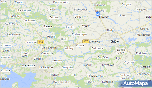 mapa Kunice gmina Gdów, Kunice gmina Gdów na mapie Targeo