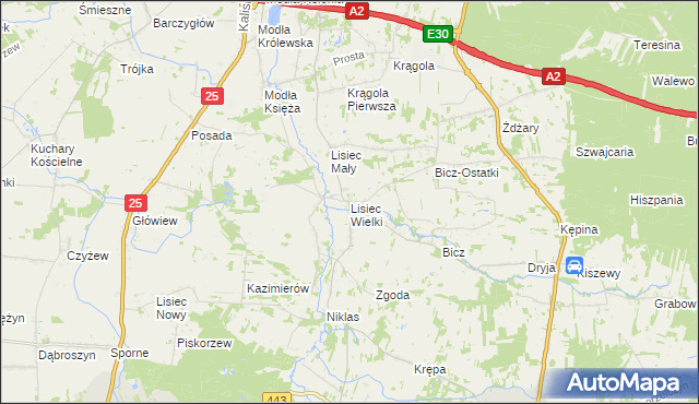 mapa Lisiec Wielki, Lisiec Wielki na mapie Targeo