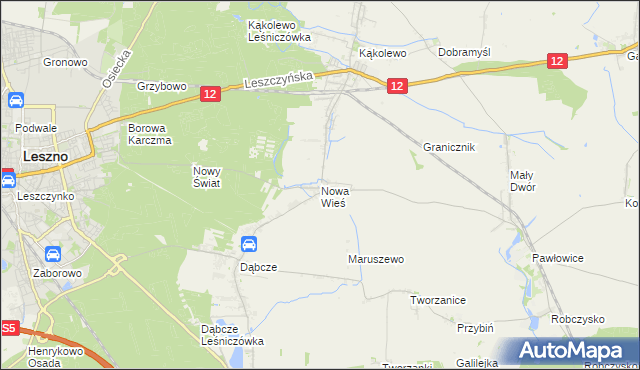 mapa Nowa Wieś gmina Rydzyna, Nowa Wieś gmina Rydzyna na mapie Targeo