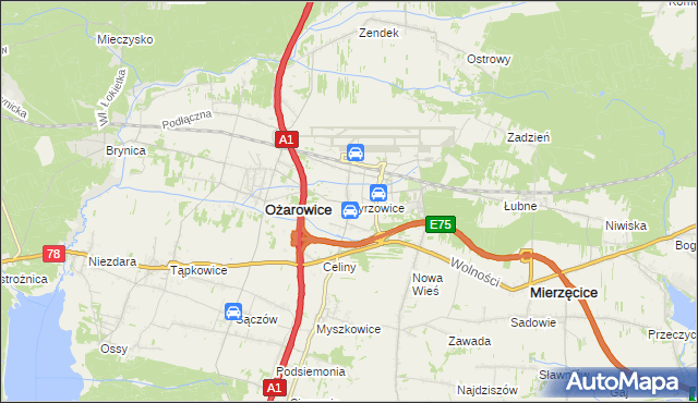 mapa Pyrzowice, Pyrzowice na mapie Targeo