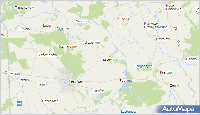 mapa Raszewy gmina Żerków, Raszewy gmina Żerków na mapie Targeo