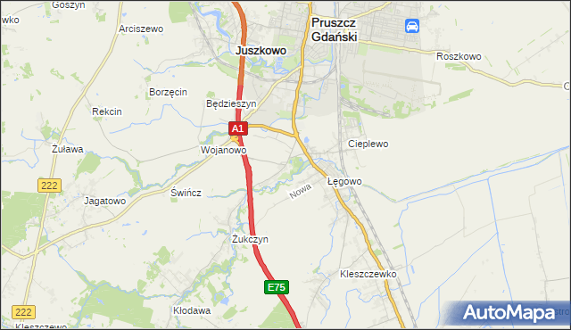 mapa Rusocin gmina Pruszcz Gdański, Rusocin gmina Pruszcz Gdański na mapie Targeo