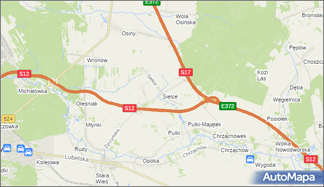 mapa Sielce gmina Końskowola, Sielce gmina Końskowola na mapie Targeo