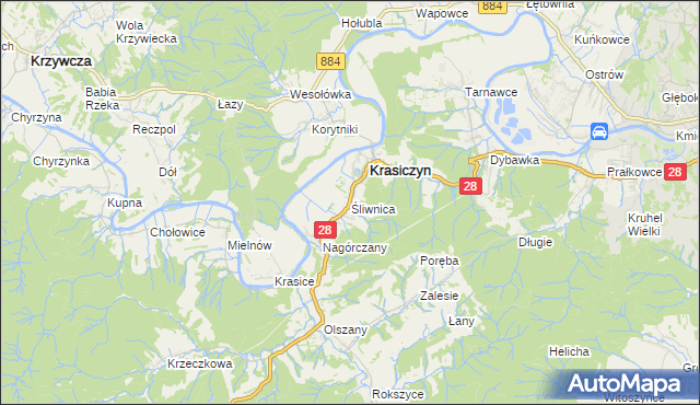 mapa Śliwnica gmina Krasiczyn, Śliwnica gmina Krasiczyn na mapie Targeo