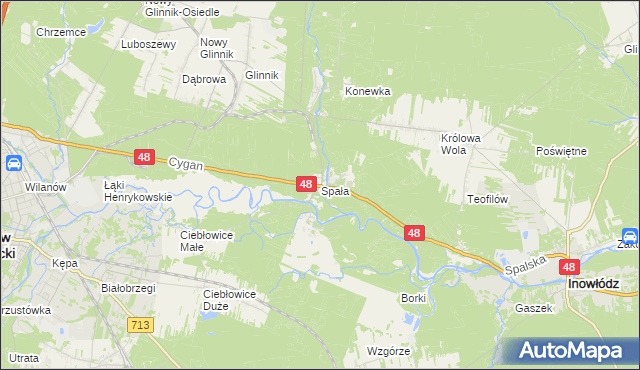 mapa Spała gmina Inowłódz, Spała gmina Inowłódz na mapie Targeo