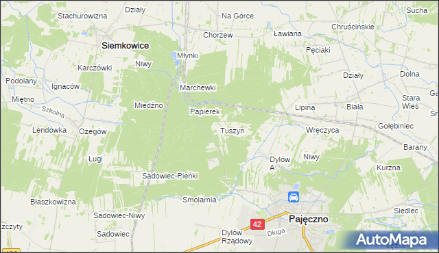 mapa Tuszyn gmina Pajęczno, Tuszyn gmina Pajęczno na mapie Targeo