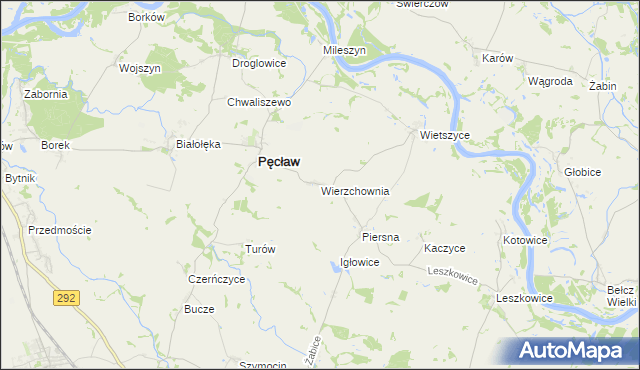 mapa Wierzchownia gmina Pęcław, Wierzchownia gmina Pęcław na mapie Targeo