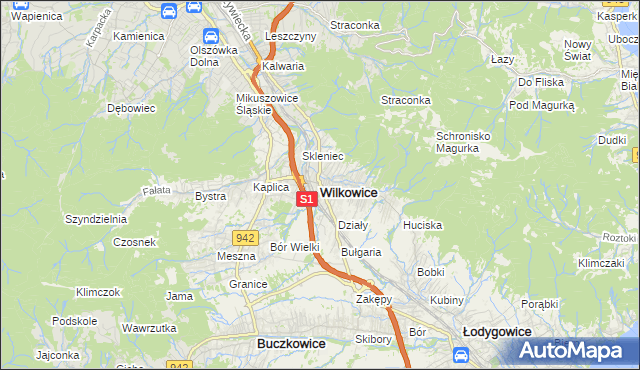 mapa Wilkowice powiat bielski, Wilkowice powiat bielski na mapie Targeo