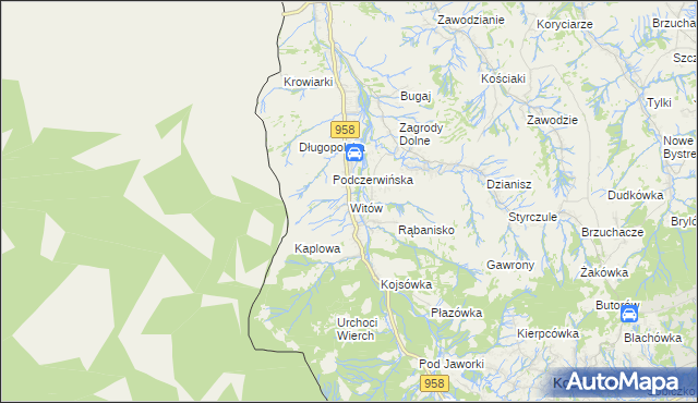 mapa Witów gmina Kościelisko, Witów gmina Kościelisko na mapie Targeo