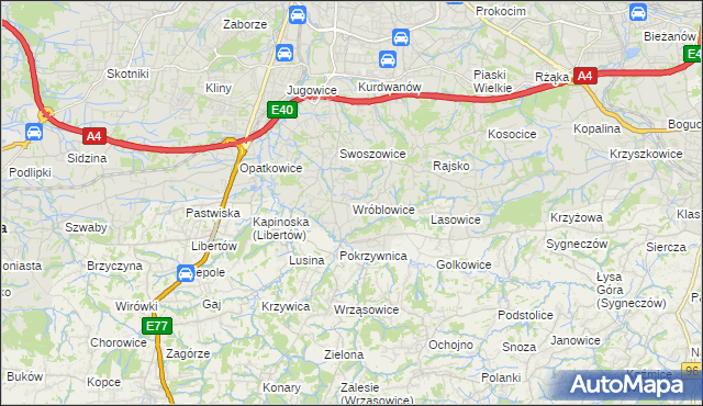 mapa Wróblowice gmina Kraków, Wróblowice gmina Kraków na mapie Targeo